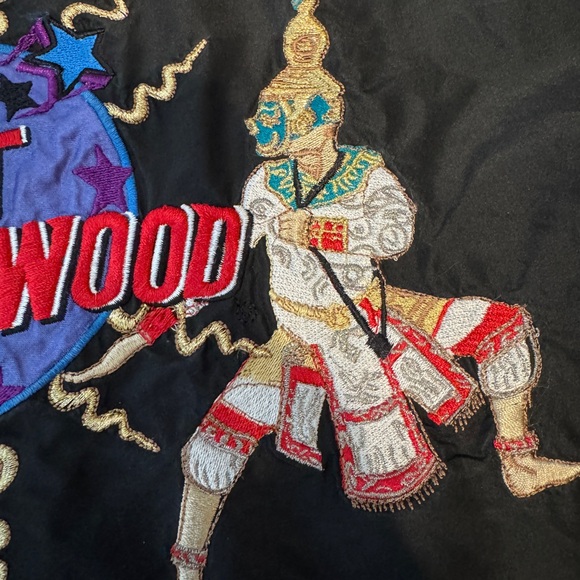 Vtg Planet Hollywood Bangkok Bomber Jacket XL 100% Silk Black Embroidered Rare - Picture 10 of 13